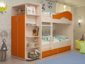 Кровать 2-х ярусная Мая с ящиками и шкафом на латофлексах оранж в Коркино - korkino.magazinmebel.ru | фото