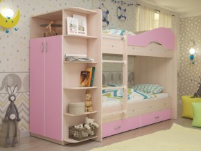Кровать 2-х ярусная Мая с ящиками и шкафом на латофлексах розовый в Коркино - korkino.magazinmebel.ru | фото