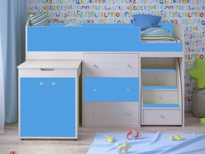 Кровать чердак Малыш 80х180 Дуб молочный, Голубой в Коркино - korkino.magazinmebel.ru | фото - изображение 1