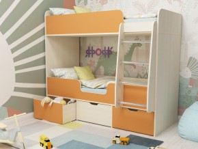 Кровать двухъярусная Малыш двойняшка дуб молочный-оранжевый в Коркино - korkino.magazinmebel.ru | фото