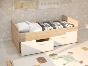Кровать Умка дуб сонома с белыми ящиками в Коркино - korkino.magazinmebel.ru | фото